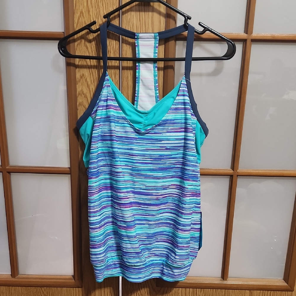 Free Country Jade Lagoon Slate Swim Tankini Top Size Medium Nwt